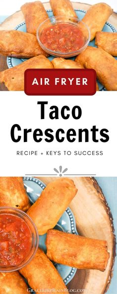 air fryer taco crescents on a plate with sauce