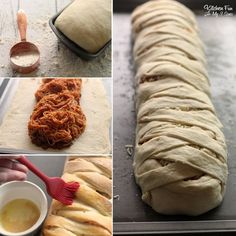 the process of making bread is being made with flour and other things to make it