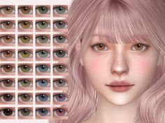 an image of many different colored eyes in various styles and sizes, all with long hair