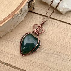 Gemstone Heart Necklace Green Crystal Necklace India Agate - Etsy in 2022 | Wire wrapped stone jewelry, Wire work jewelry, Heart gemstone Selenite Jewelry, Green Crystal Necklace, Wrapped Stones, Wire Wrapped Gemstones Pendant, Wire Wrap Jewelry Designs