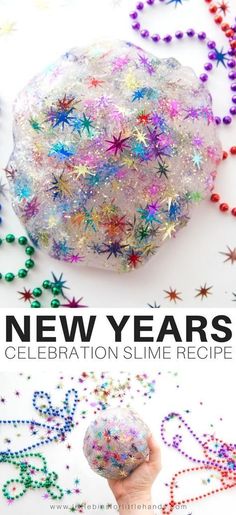 the new years celebration slime recipe is made with sprinkles and beads