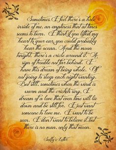 a poem written in calligraphy on parchment paper with yellow roses and leaves around it