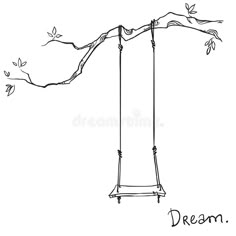 a swing hanging from a tree branch with the word dream written on it royalty illustration