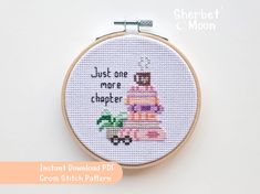 a cross stitch pattern with the words just one more changer and a teddy bear