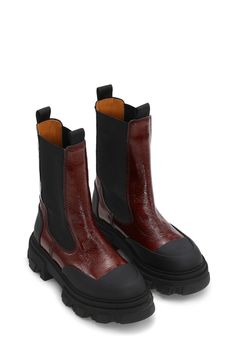 Cognac Cleated Mid Chelsea Boots | GANNI US Ganni Low Chelsea Boots, Mid Chin Boots, Ganni Lug Sole Boots, Ganni Pink Boots, Ganni Chelsea Boots, Red Chelsea Boots, Ganni Boots, Ganni Shoes, Chelsea Boots Outfit