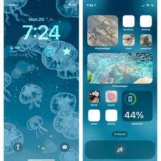 beach theme, ios 16, phone layout, aesthetic, vacation, cyber, 2000’s, ocean Jellyfish Aesthetic Homescreen, Sea Themed Widgets, Tropical Homescreen Ideas, Ios 16 Home Screen Ideas Jellyfish, Ios 16 Phone Ideas, Ios 17 Stickers, Jellyfish Phone Layout, Jellyfish Homescreen Layout, Jellyfish Ios Layout