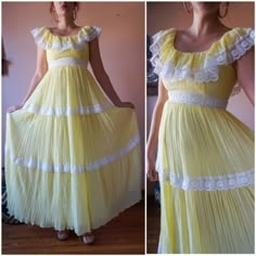 Vintage 70s Yellow Cotton Gauze Lace Boho Hippie Prairie Cottagecore Dress S M | eBay 80s Inspired Outfits, Boho Hippie Dress, Crinkle Cotton, Yellow Maxi Dress, Yellow Maxi, Evolution Of Fashion, Cottagecore Dress, 1970s Fashion, Hippie Dresses