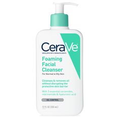 CeraVe Foaming Face Wash, Face Cleanser for Normal to Oily Skin, 12 fl oz - Walmart.com Cerave Cleanser, Cerave Skincare, Cleanser For Sensitive Skin, Daily Face Wash, Cleanser For Oily Skin, Foaming Facial Cleanser, Foaming Face Wash, Facial Cleansers, Skin Cleanse