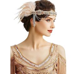 Season:All Seasons; Gender:Women's; What's in the box:Headband; Types:Flapper Headband; Holiday:Halloween,Carnival,Masquerade; Style:Vintage,1920s,The Great Gatsby; Occasion:Halloween; Material:Feather; Characters:The Great Gatsby; Listing Date:06/29/2023 Great Gatsby Headpiece, Gatsby Accessories, Flapper Hair, Gatsby Hair, 1920s Headband, Gatsby Headpiece, Flapper Headpiece, 1920s Headpiece, Flapper Headband