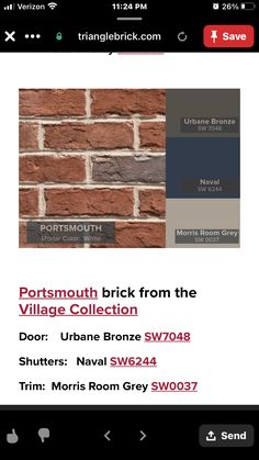 a brick wall with different colors and names on the front, along with an ad for portmouth brick from the village collection