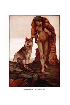 a painting of a woman and a dog on a rock with water in the background