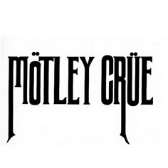 the motley crue logo is shown in purple on a white background with pink lettering