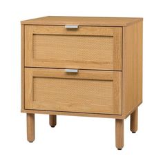 two drawers with wicker handles on each side and one drawer is open to show the bottom