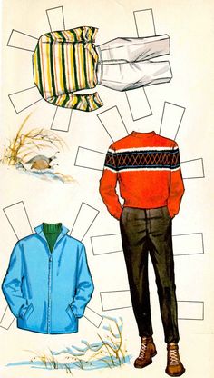 an old fashion pattern for men's clothing, with paper cut outs on it