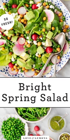 bright spring salad with peas and radishes in a bowl