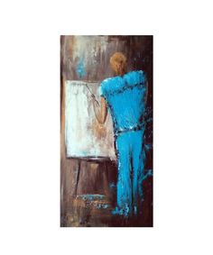 an abstract painting of a person holding a paintbrush and looking at something on a easel