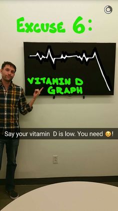 a man standing in front of a sign that says vitamin d graph and points to it