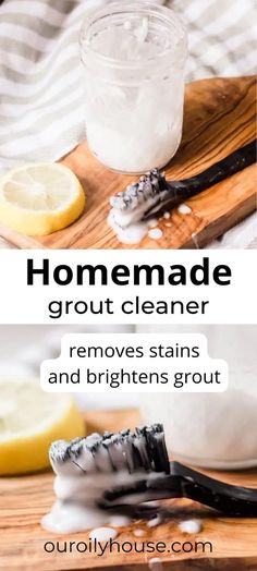 homemade grout cleaner removes stains and brightens grout with lemons on the side