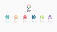 six different logos designed to look like hexagonals, with the same color scheme