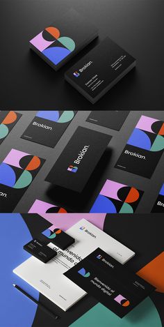 the business card is designed to look like it has been folded in different colors and shapes