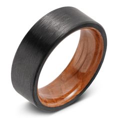 black ceramic ring with wood inlay