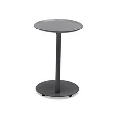 a round table with a black base and grey top on an isolated white background,