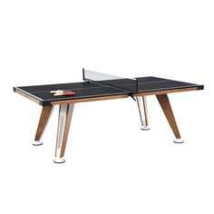 a ping pong table with two paddles on it