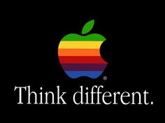 an apple logo with the words think different in front of it and below it is a black background