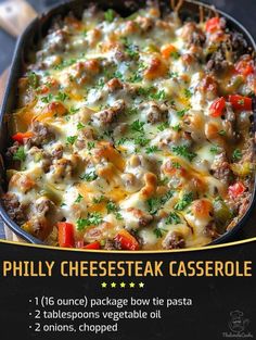 a casserole dish with cheese and meat in it