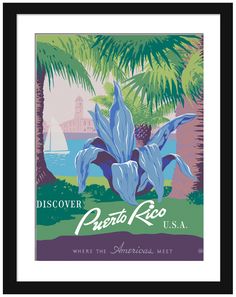 the poster for puerto rico, where the american west is depicted in blue and green