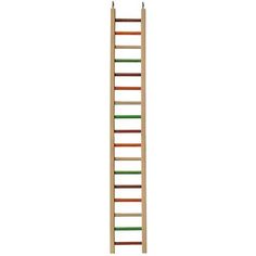 a wooden ladder with green and red bars on the bottom, against a white background