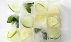 ice cubes with lime slices and mint leaves