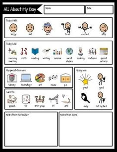 an all about my day worksheet with pictures and words to help students understand what they are doing