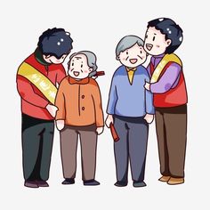 an elderly couple and two younger people standing together