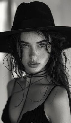 black and white photograph of a woman wearing a hat