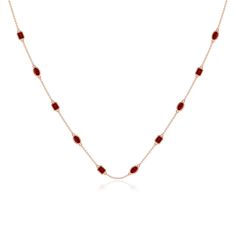 Add some edge to your style with this station necklace. It showcases oval and emerald-cut rubies alternately bezel set at equal intervals on a fine-quality chain. This appealing necklace is crafted in 14k rose gold. Ruby Pendant, Ruby Necklace, Station Necklace, Look Stylish, Emerald Cut, Ruby, Emerald, 18k Gold, Lab