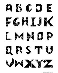 the alphabet is made up of black and white geometric shapes, which appear to be folded in