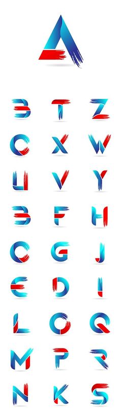 the letters are made up of different colors and shapes, including blue, red, and white