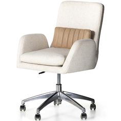 an office chair with wheels on the back and seat upholstered in beige leather