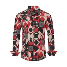 Retro Elegance: The Artistry of Our Men's Button Down ShirtIndulge in timeless style with our "Retro Shirt for Men," a masterpiece that seamlessly blends sophistication with artistic flair. The red and black geometric design adds a touch of modernity to the classic button-down shirt, making it a versatile choice for various occasions. Elevate your wardrobe with this long sleeve dress shirt that effortlessly transitions from casual to formal, ensuring you make a statement wherever you go.Opt Art Retro Fitted Printed Shirt, Fitted Retro Printed Shirt, Fitted Long Sleeve Shirt With Retro Print, Red Retro Print Shirt For Spring, Red Fitted Printed Shirt, Fitted Printed Red Shirt, Modern Multicolor Collared Shirt, Fitted Red Printed Shirt, Retro Patterned Printed Shirt