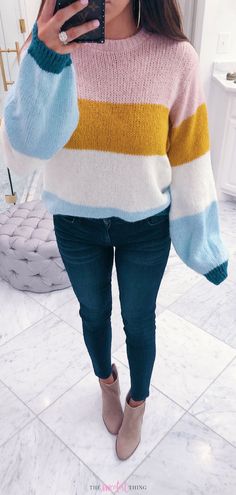 Colorful Casual Outfits, Trendy Long Sleeve Rainbow Sweater, Trendy Forever 21 Fall Sweater, Forever 21 Long Sleeve Fall Sweater, Forever 21 Long Sleeve Winter Cardigan, Forever 21 Long Sleeve Spring Sweater, Outfit For Everyday, Emily Ann Gemma, Emily Ann