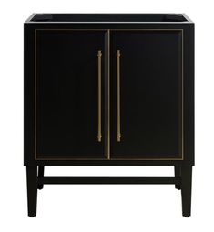 a black and gold cabinet with two doors