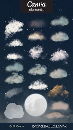 clouds and stars in the night sky with text that reads, canva elements for photoshop