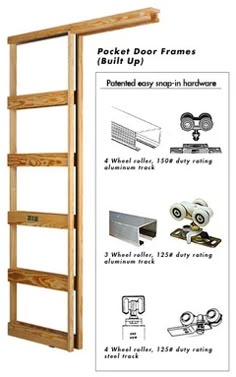 the instructions for how to build a pocket door frame with built - in shelves and brackets