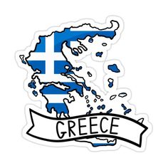 a sticker with the map and flag of greece