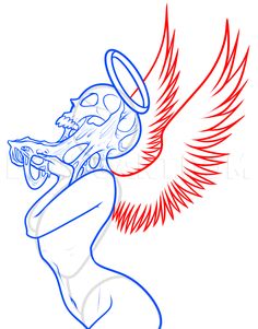 a drawing of an angel blowing a trumpet