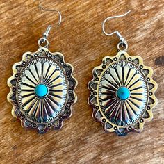 Silver Turquoise Native American Western Southwestern Style Concho Earrings New Never Worn See Measurement In Pictures. Silver Toned. Stabilized Turquoise. New Never Worn! Ask Any Questions You Have. Get The Western Look At A Great Price! Bohemian Concho Earrings For Festival, Southwestern Style Turquoise Earrings For Festival, Southwestern Concho Earrings For Festivals, Southwestern Turquoise Earrings For Festival, Bohemian Turquoise Concho Earrings, Western Style Turquoise Nickel-free Earrings, Turquoise Nickel-free Southwestern Teardrop Earrings, Turquoise Southwestern Nickel-free Hoop Earrings, Southwestern Style Blue Turquoise Nickel-free Necklace