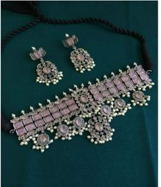 Statement German silver light pink neckset Jewellery Sets, Silver Lights, German Silver, Jewelry Sets, Dark Green, Light Pink, Green, Silver, Pink