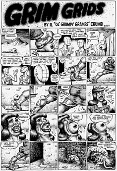 an old comic strip with the words grim grubs written in black and white