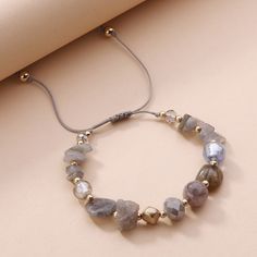 Grey Labradorite Rock Natural Stone Strand Beaded Bracelet Diy Beaded Rings, Stone Bead Jewelry, Friendship Bracelets Designs, Common Thread, Beaded Necklace Diy